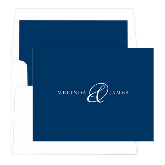 Navy Elegant Ampersand Folded Note Cards